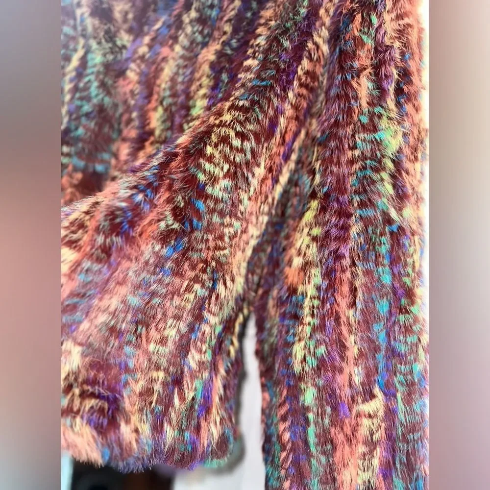 NWOT Adrienne Landau Multicolor Rabbit Fur Coat